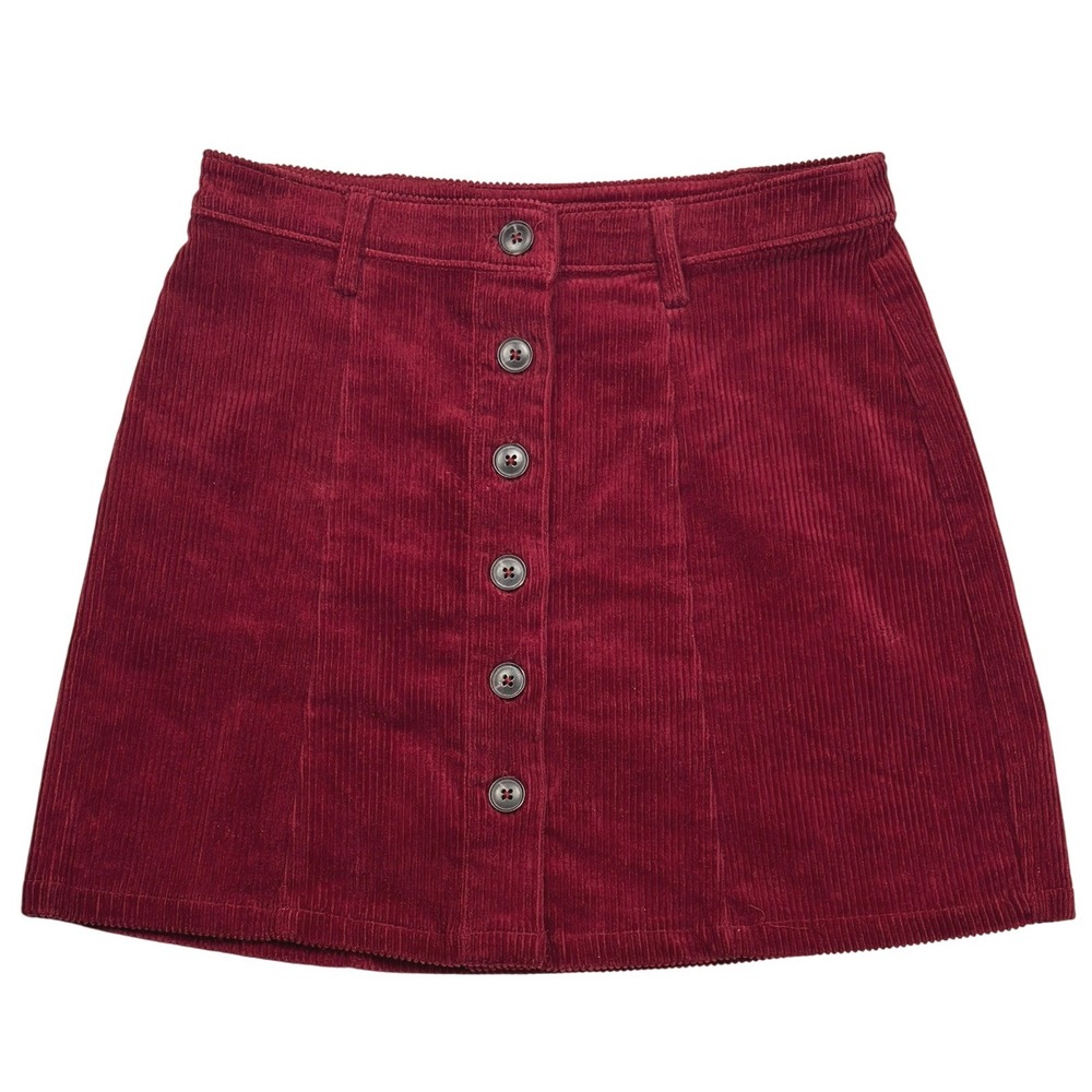 Forever 21 Burgundy Corduroy Button Front A-Line Mini Skirt‎ Womens Size Small
